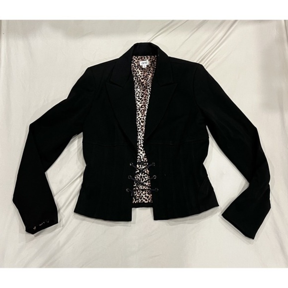Cache Vintage Blazer Women's 8 Black Lace Up Dark Romantic Goth Y2K Short Jacket